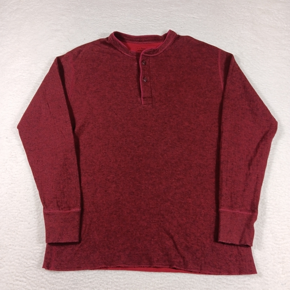 LL Bean Shirt Mens Large Reg Red River Drivers Henley Wool Blend Outdoor